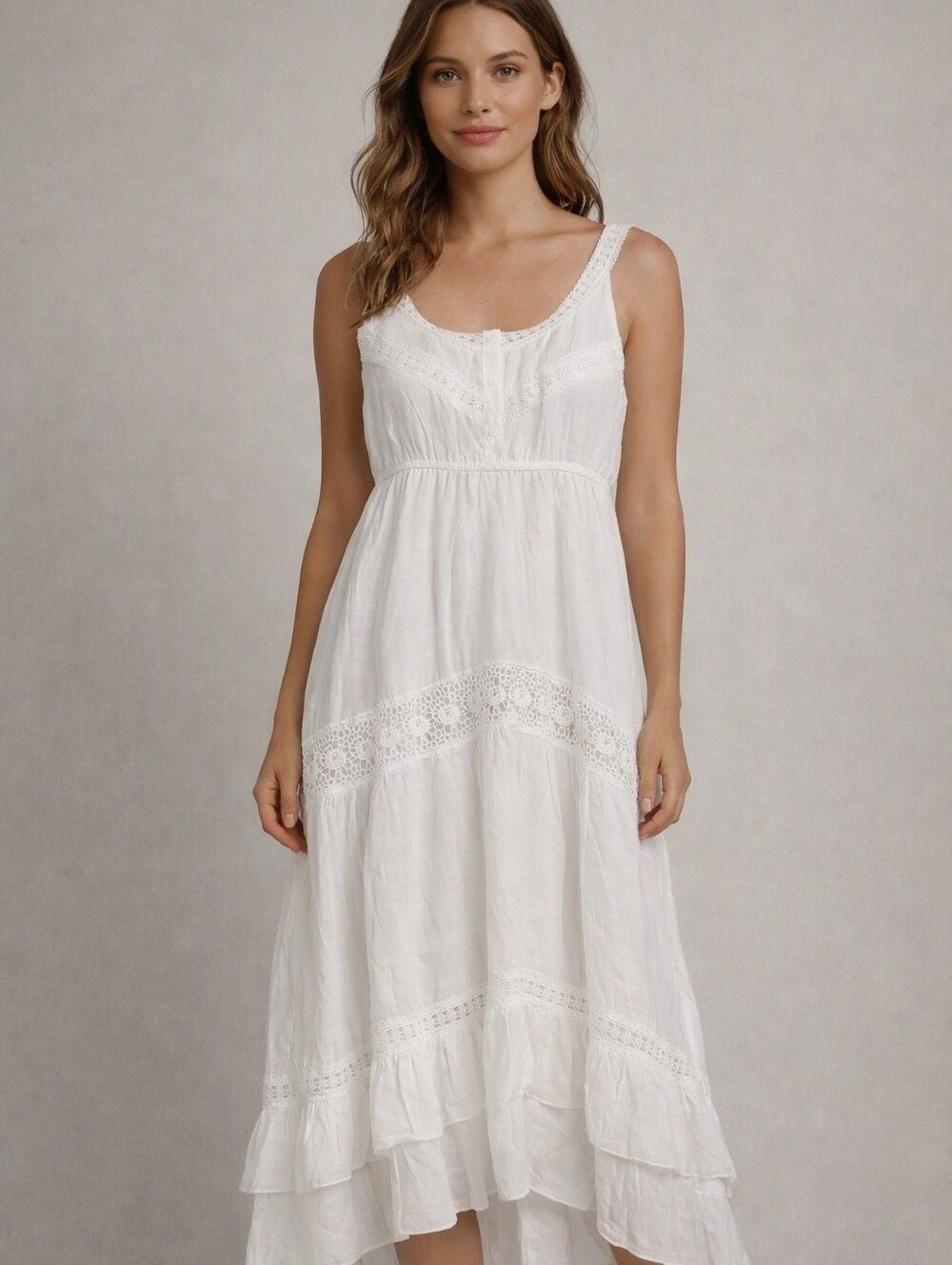 Rebellion Again Dress Women's Size Medium White Ruffle Lined Boho Prairie Cottag
